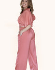 "The Cora" Two-Piece Crop Top & Elastic Waist Palazzo Pant Set With Pockets
