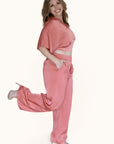"The Cora" Two-Piece Crop Top & Elastic Waist Palazzo Pant Set With Pockets