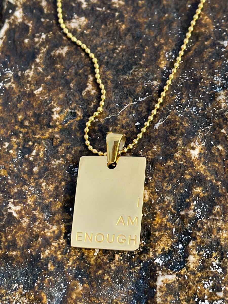 "I AM ENOUGH" 18K Gold Plated Inspirational Engraved Pendant Necklace