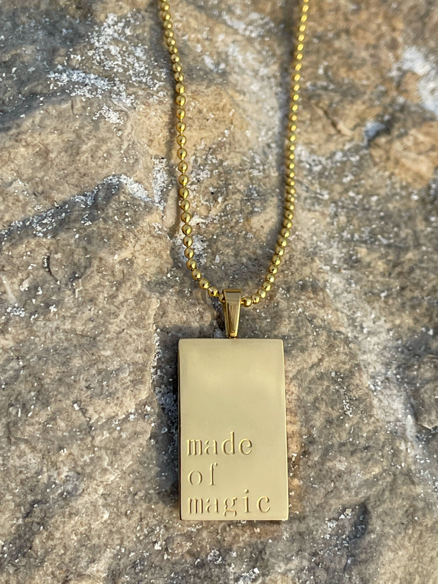 "MADE OF MAGIC" 18K Gold Plated Inspirational Engraved Pendant Necklace