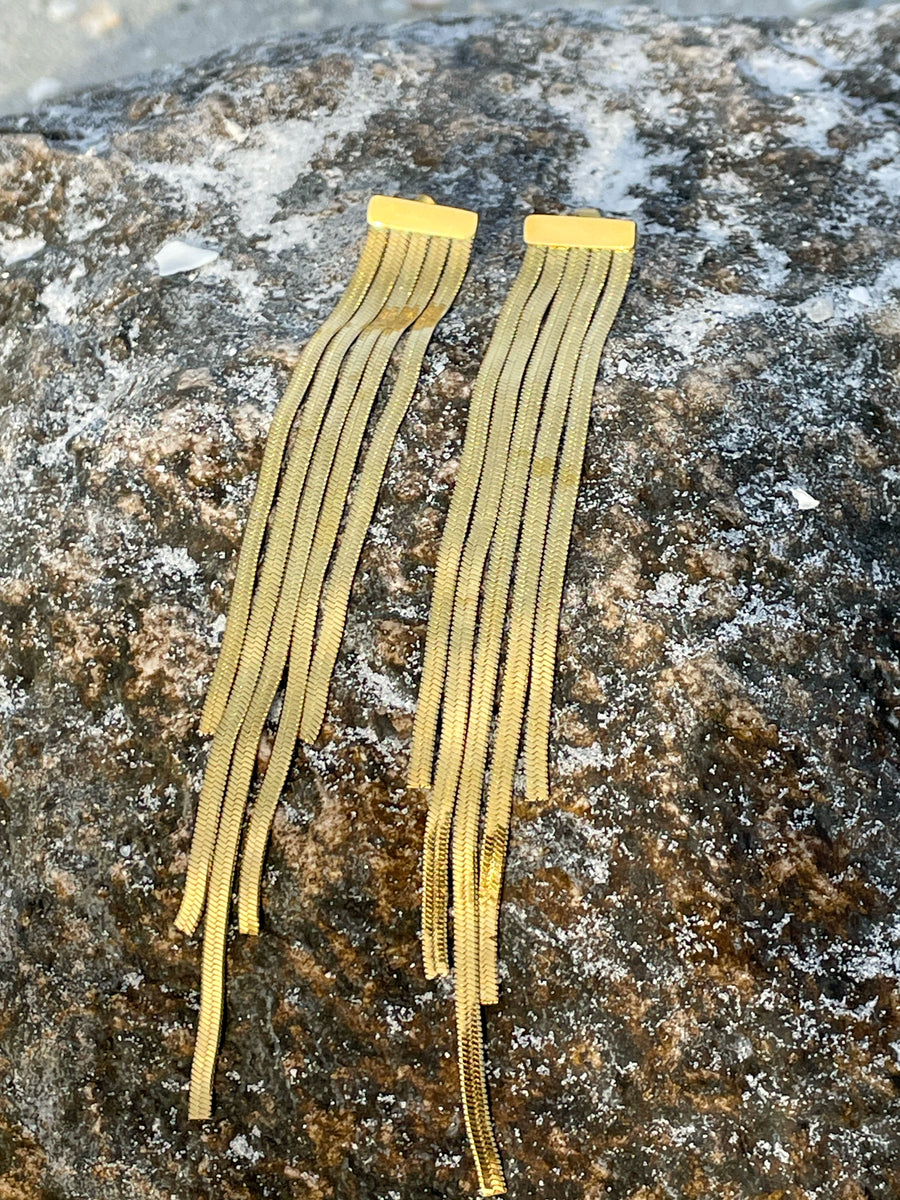 "Medusa" 18K Gold Plated Snake Herringbone Fringe Chandelier Earrings