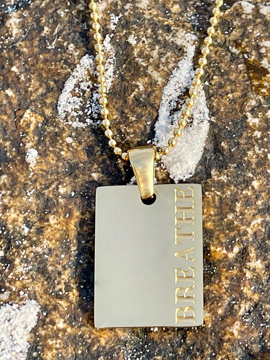 "BREATHE" 18K Gold Plated Inspirational Engraved Pendant Necklace