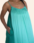 "Amphitrite" Goddess of the Sea Turquoise Color Block Maxi Dress With Pockets