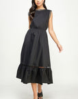 "The Audrey" Little Black Midi Dress With Ladder Trim Detail & Pockets