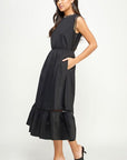 "The Audrey" Little Black Midi Dress With Ladder Trim Detail & Pockets