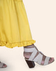 "Tea Party" Bow Tie Shoulder Poplin Three-Tiered Yellow Maxi Dress With Pockets