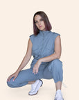 "The Taylor" Mechanic High Neck Cargo Front Zipper Sleeveless Jumpsuit With Multi-Pockets