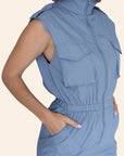 "The Taylor" Mechanic High Neck Cargo Front Zipper Sleeveless Jumpsuit With Multi-Pockets