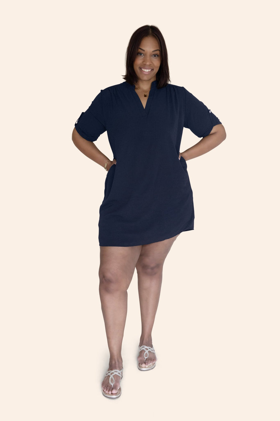 "The Miranda" NYC Chic Long Sleeve Oversized Tunic Shirt Dress With Pockets