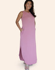 "The Harper" Butter Soft Sleeveless High-Neck Side Slit Maxi Dress With Pockets