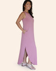 "The Harper" Butter Soft Sleeveless High-Neck Side Slit Maxi Dress With Pockets