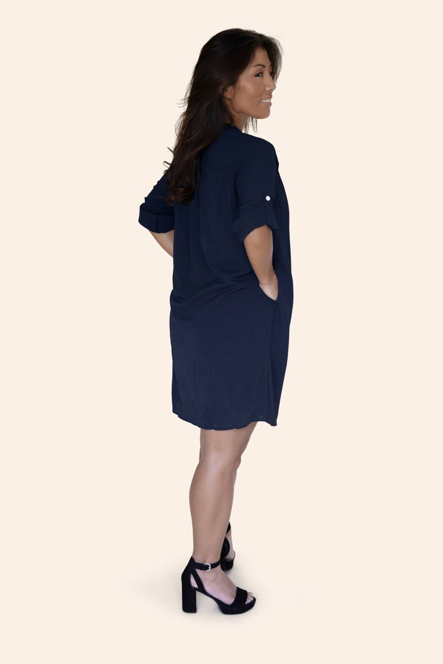 "The Miranda" NYC Chic Long Sleeve Oversized Tunic Shirt Dress With Pockets