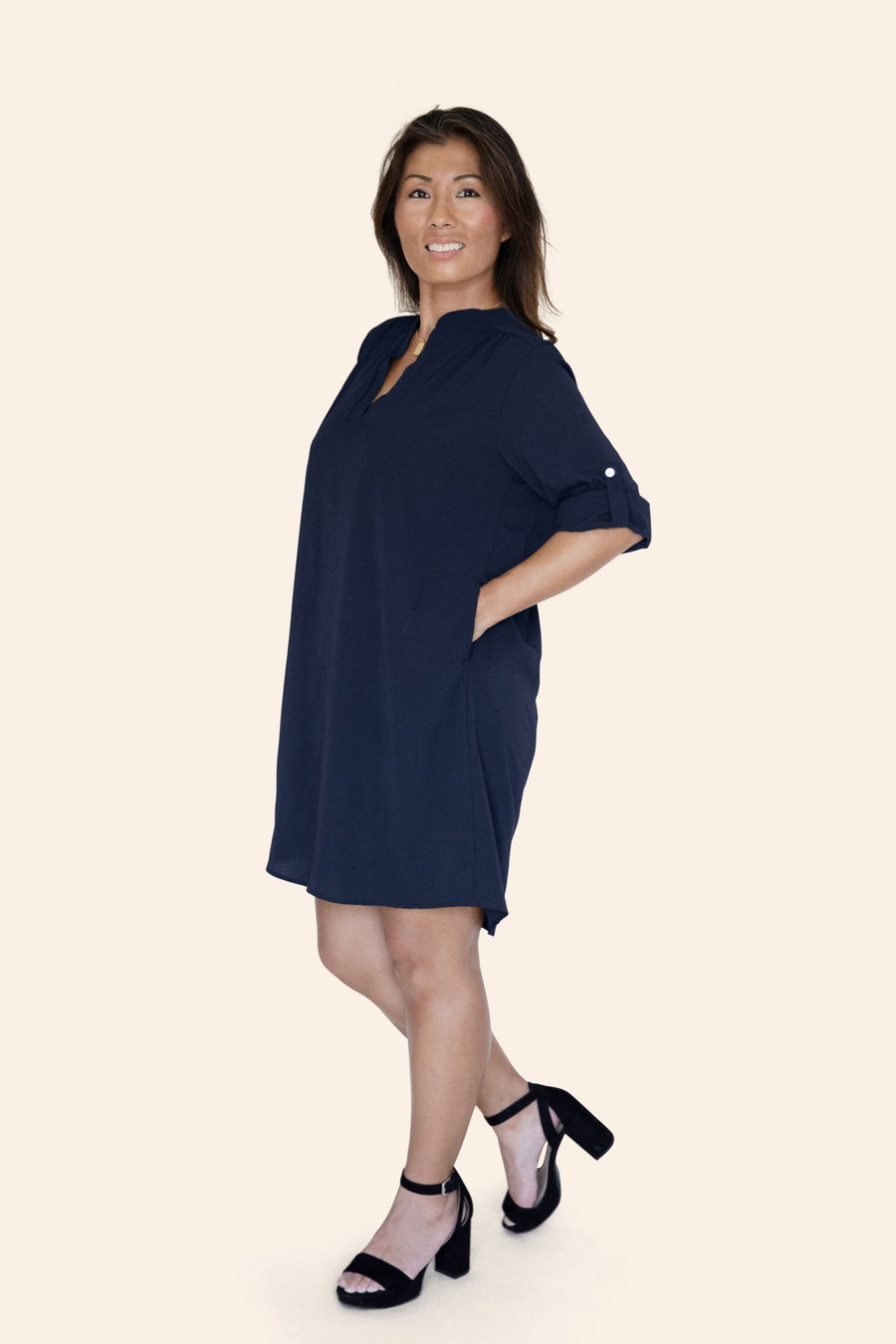 "The Miranda" NYC Chic Long Sleeve Oversized Tunic Shirt Dress With Pockets